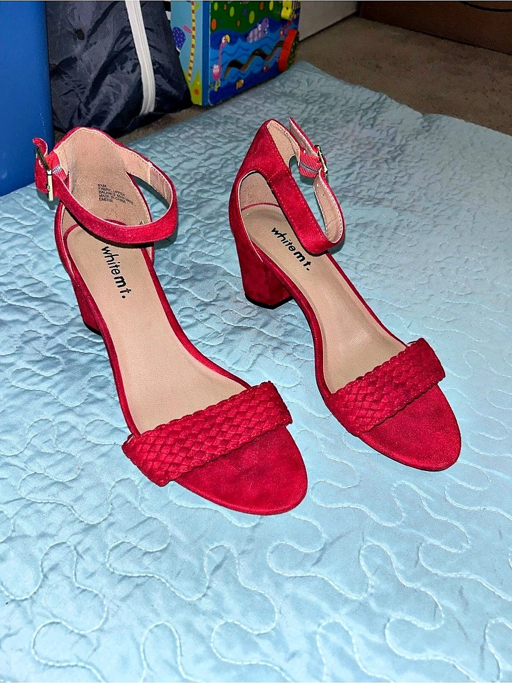 White Mountain Red Suede Ankle Strap Heels US 8.5M